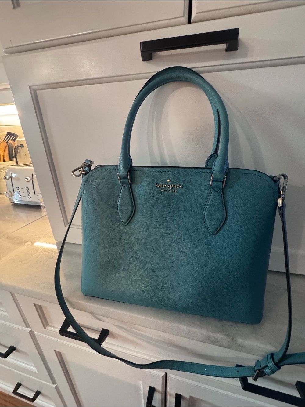 kate spade turquoise pebbled leather satchel with adjustable strap - Picture 6 of 6